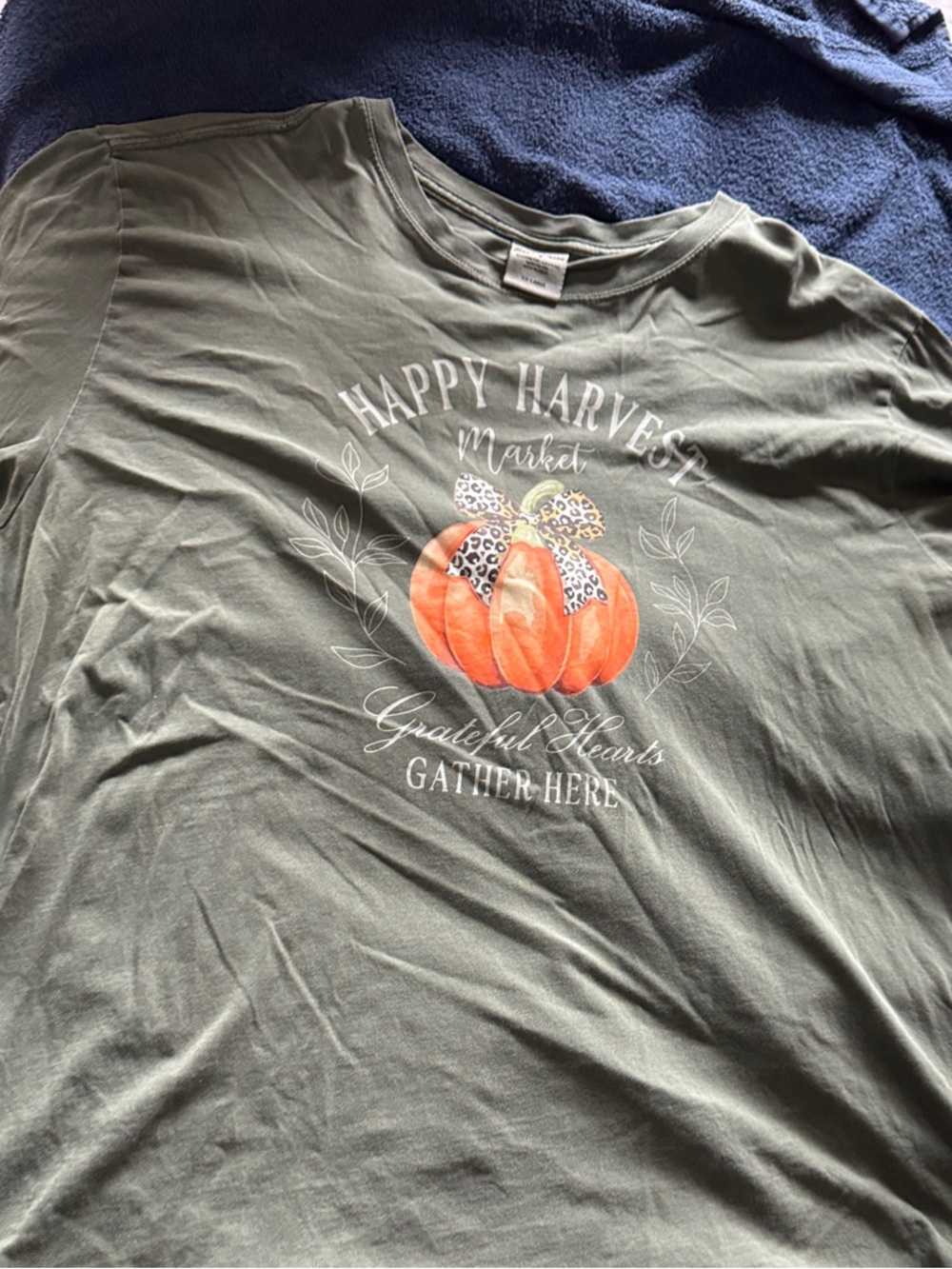 State of Mind Olive Green Short Sleeve Tee with Orange Pumpkin Graphic